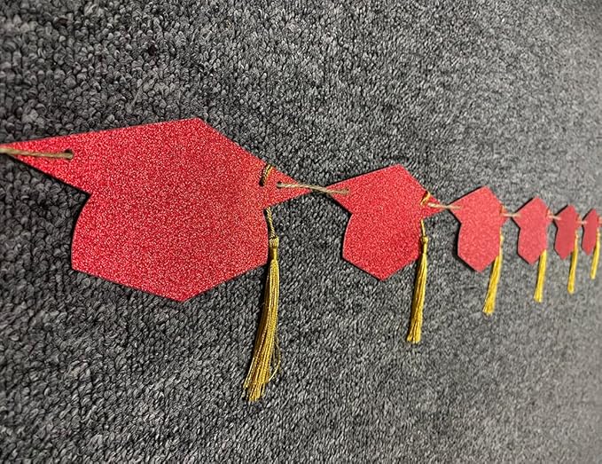 Graduation Decorations Class of 2026 Pre-Strung Glitter Congrats Grad Graduation with Tassel Party Congratulations Banner Decor College High School Graduation Party Favors Red