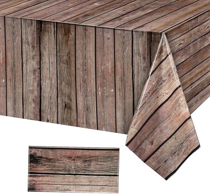 Tiamon 1 Pcs Western Party Tablecloth Western Cowboy Party Table Cover Cowboy Theme Plastic Tablecloth Wild West Wood Grain Table Cover for Birthday Baby Shower Decor (54 x 108 Inch)