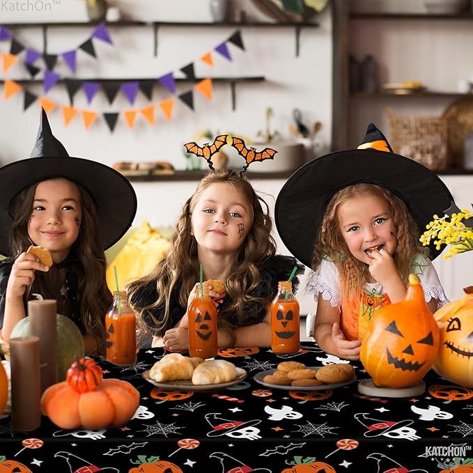 KatchOn Halloween Tablecloths - Large 54x108 Inch, Pack of 3 | Disposable Plastic Table Covers for Halloween Decorations Indoor, Outdoor | Spooky Decorations