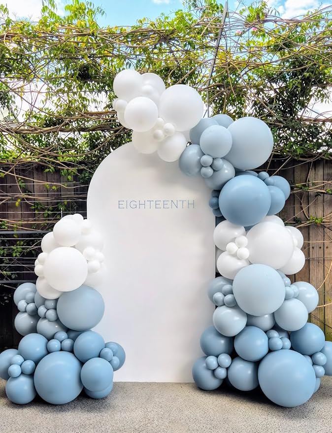 Dusty Blue Balloon Arch Kit, 138PCS Blue and White Balloon Garland Arch Kit with Light Blue, White and Clear Balloons for Baby Shower, Bridal Shower, Wedding, Gender Reveal Party Decorations