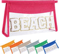 Beach Pouch Sunscreen Clear Makeup Bag Chenille Letter Beach Cosmetic Pouch Summer Essential Cute Toiletry Pouch Travel Accessories Gifts for Women