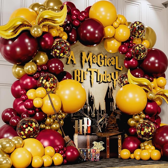ALL-IN-1 Magical Wizard Balloons Garland Arch Kit with BONUS Snitch for Magical Wizard Birthday Decorations – Magical Wizard Party Supplies for Hogwarts Balloons, Magic Wizard Theme, Baby Shower