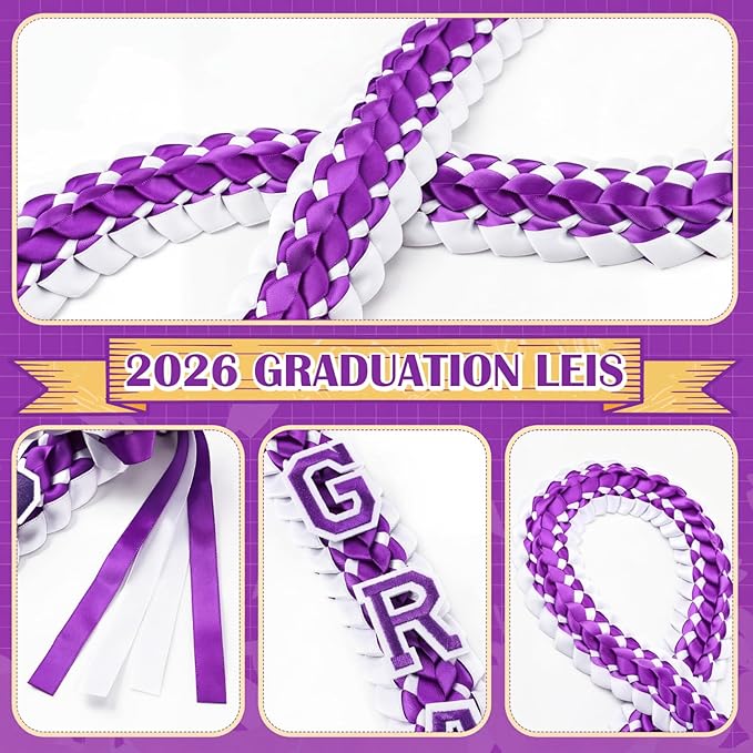 Hotop 2026 Graduation Leis Class of 2026 Grad Ribbon Money Lei Handmade Double Braided Necklace for Graduation Gifts Supplies