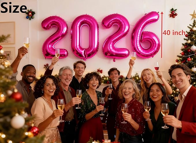 Hot Pink 2026 Number Balloon, 2026 Balloons Hot Pink 40 Inch, Pink Graduation Decorations 2026 Party Supplies, Balloons for New Years Eve