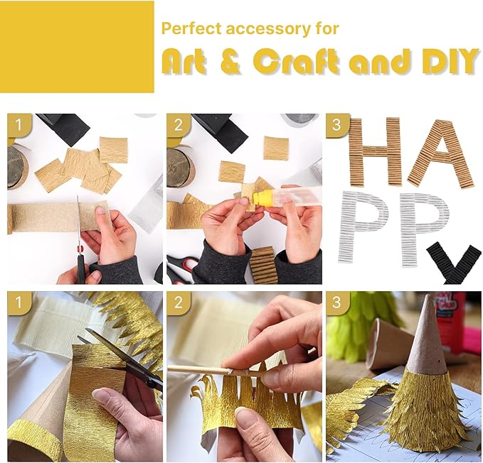 PartyWoo Gold Foil Crepe Paper Streamers 4pcs 328ft Pack of Metallic Gold Foil Crepe Paper for Wedding Birthday Baby Shower Bridal Shower Engagement New Year Eve Graduation Party Decorations