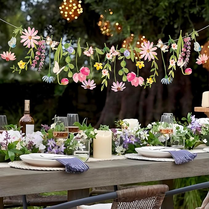 Wildflower Party Decorations Butterfly Flower Banner Flower Leaves Banner Butterfly Garland for Wall Garden Spring Baby Shower Wedding Backdrop Decor