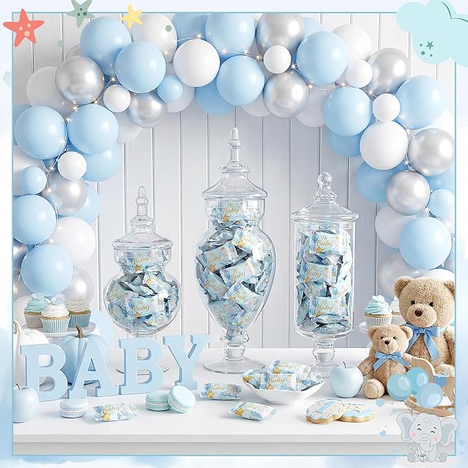 Naucoos Blue Elephant Baby Shower Candy - 26.5 oz. Bag - 150 Individually Wrapped Hard to Soft Mints It's a Boy Blue Candy for Baby Shower Gender Reveal Party Favors Recovery Goodie Bags