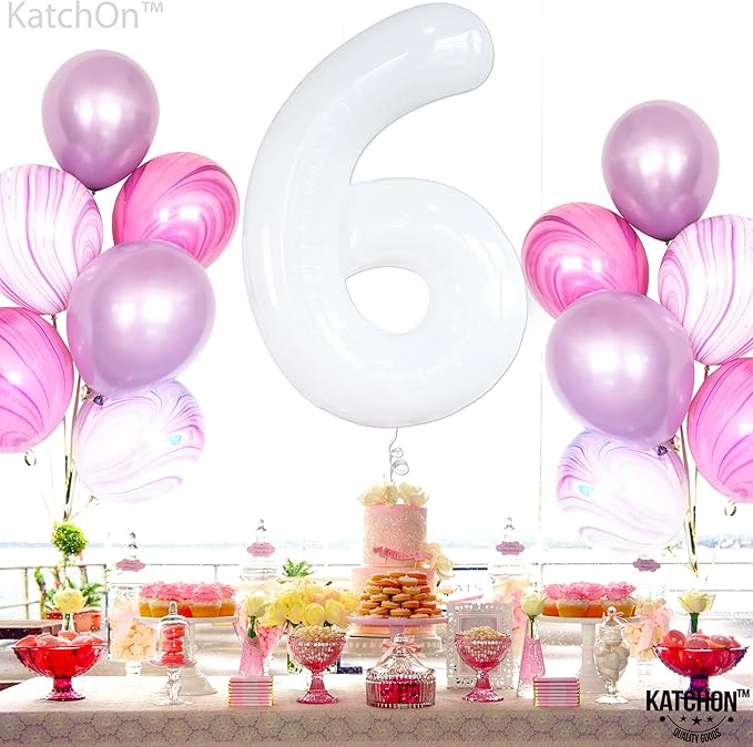 KatchOn, Giant White Number 6 Balloon - 40 Inch | 6th Birthday balloon for 6th Birthday Decorations | Six balloon Number | 6 Year Old Balloons for 6 Year Decorations