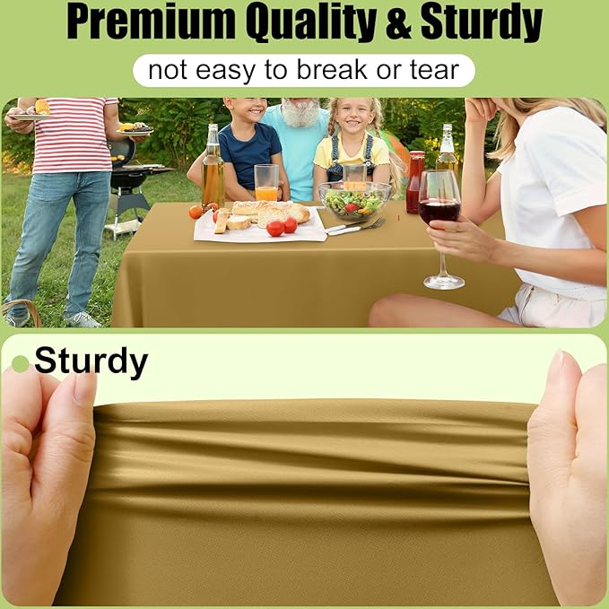 Smiry Disposable Table Cloth - 15 Pack, 54 x 108 Inch Waterproof Rectangle Tablecloths for Parties, Decorative Plastic Table Cover, Leakproof & Sturdy, Gold