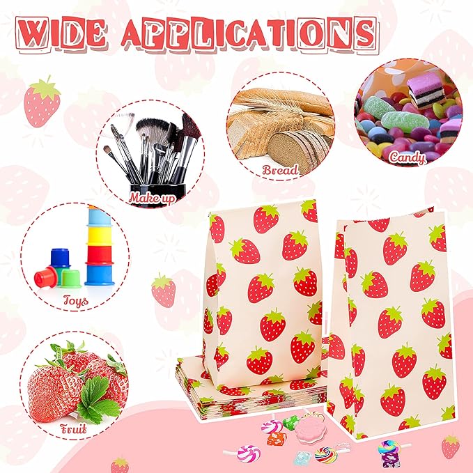 Chrisfall 20 Pcs Strawberry Party Favor Bags Strawberry Candy Paper Goodie Bags Cute Snack Treat Decoration for Fruit Themed Birthday Wedding Baby Shower