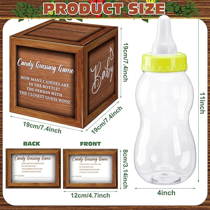 Glenmal 52 Pcs Baby Shower Games Gift Sets Large Baby Bottle for Shower Game Guess How Many Candies Baby Shower Decorations for Baby Shower favors Games Gender Reveal (Wood Grain)