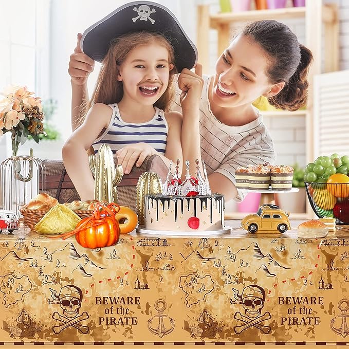 Irenare 6 Pieces Pirate Tablecloth for Party Decor - 54 x 108 Inches Pirate Treasure Map Tablecover Plastic Island Treasure Table Covers Navigation Supplies for Birthday Party Decoration