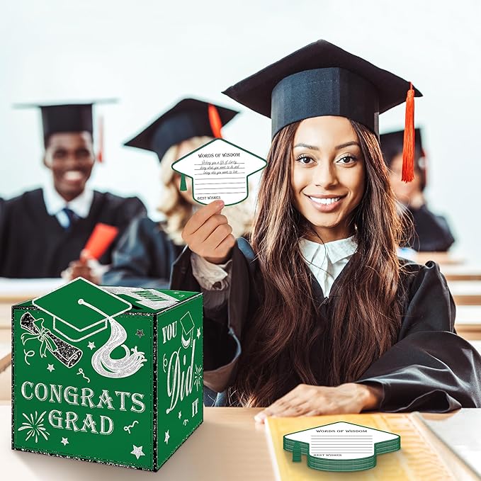 AYGXU graduation card box Holder 2026 with 30pcs graduation cards,Graduation party Decorations,graduation money box,Graduation Party favors Supplies-green box