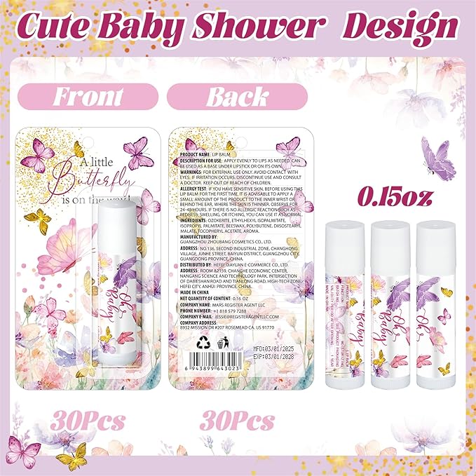 30 Pack Butterfly Baby Shower Games Prizes Party Gifts Bulk Lip Balms Favors for Winners Adults Guests Gender Reveal Favors Decorations Purple Baby Shower Souvenirs Gift Bags Stuffers
