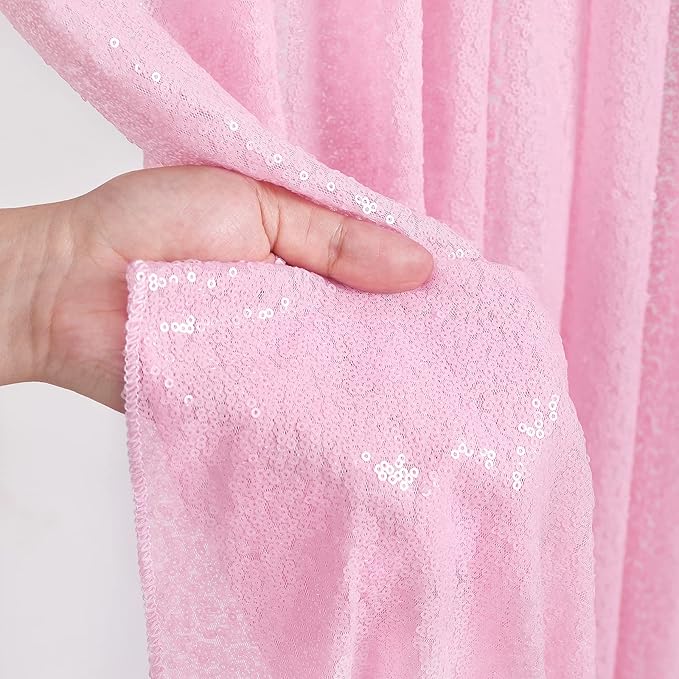 B-COOL Pink Sequin Backdrop 2ftx8ft Sparkly Backdrop Curtains 2 Panels Sequin Curtain Fabric Drapes for Girls Birthday Holiday Sweetheart Baby Shower Party Decoration