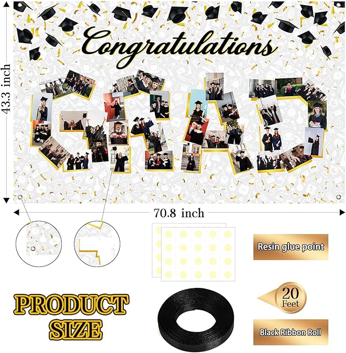 Large Graduation Photo Banner Decorations 72x44 Inch,Graduate Banner for Class of 2026 Ceremony Congratulations Grad School DIY Prom Favors Party Supplies, Picture Backdrop Sign Photography Background