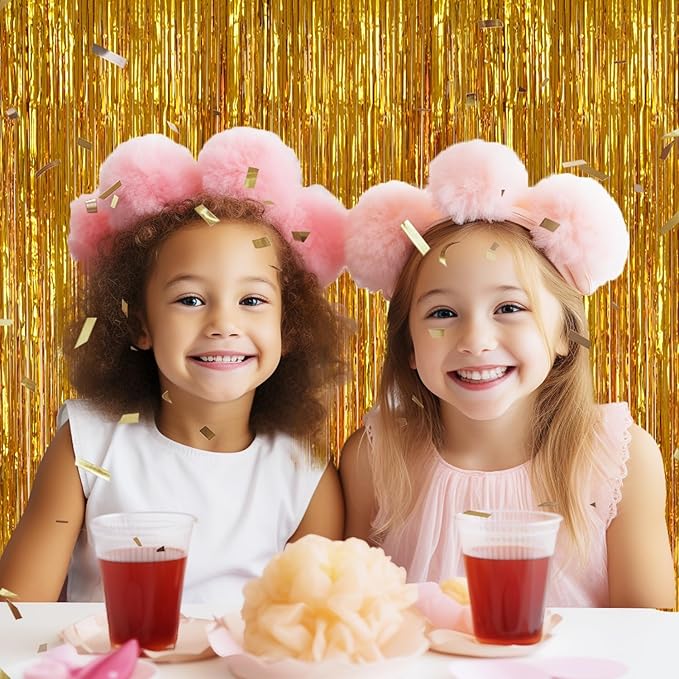 2 Pack Foil Fringe Backdrop - Gold Shiny Tinsel Curtains for Party Decoration/Photo Booth Props - 3.3x6.6 FT Metallic Foil Backdrop for Birthday, Wedding, Graduation, Christmas.