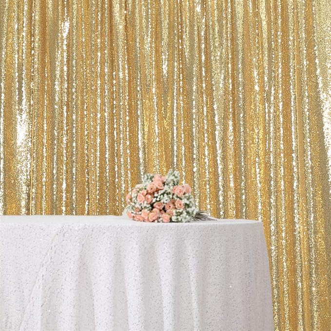 Juya Delight 10ft x 10ft New Gold Sequin Photography Backdrop Curtain for Party Banquet Festival Wedding Anniversary Exhibition