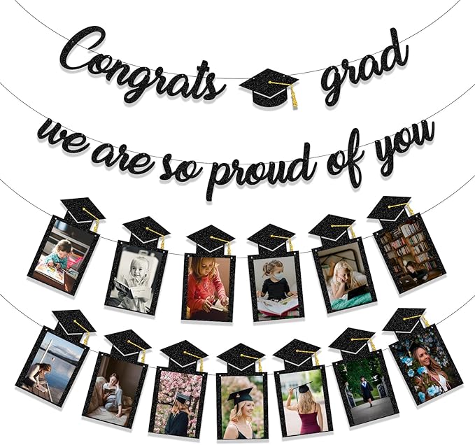 Graduation Decorations Class of 2025 Party Supplies - Congrats Grad, We are So Proud of You Banner and high school,college Graduation Photo Banner (Pre-Strung)