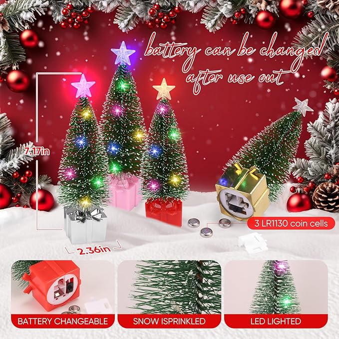 Mini Christmas Tree with Lights, 4 Pack Tabletop Christmas Tree with Lights for Christmas Decorations Indoor Xmas Holiday Party, Christmas Centerpieces for Tables New Year Decoration