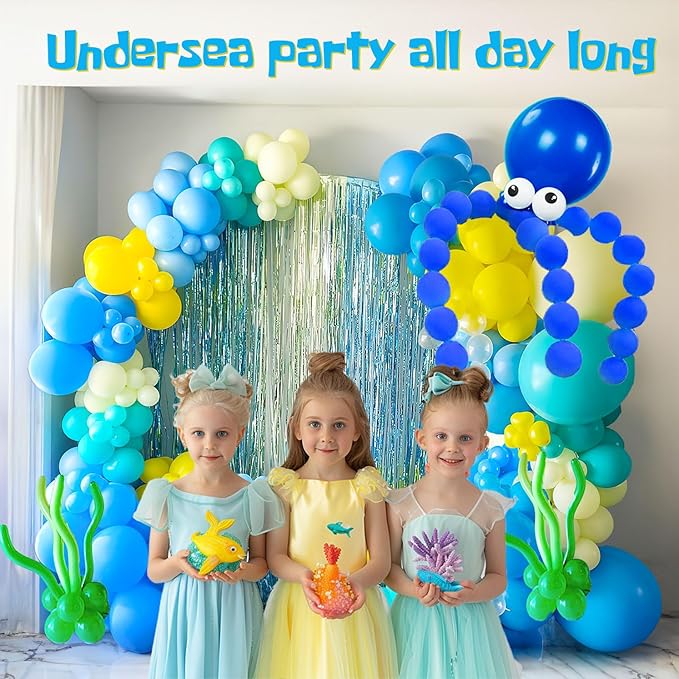 Sponge Cartoon balloons yellow and blue balloon garland arch kit 160+pcs with DIY Octopus balloon for Birthday baby shower Party decorations