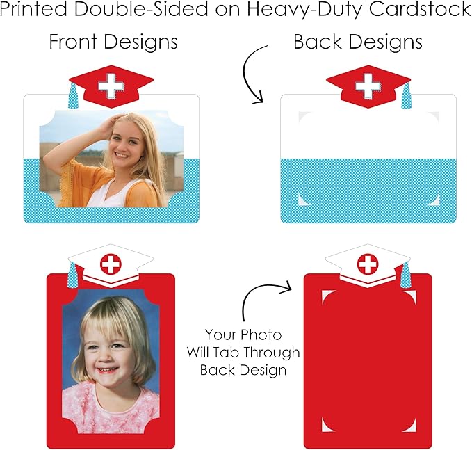 Graduation Photo Display Centerpiece Kit - 15 Double-Sided Photo Table Topper Sticks, Vertical and Horizontal 4x6 Picture Holders, DIY Party Decoration Set - Nurse Graduation