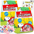 Snoopy Lollipop Bulk Party Bag - 50 Individually Wrapped Peanuts Charlie Brown Halloween Hard Candy Suckers, Sweet Treats, Stickers - Assorted Flavors