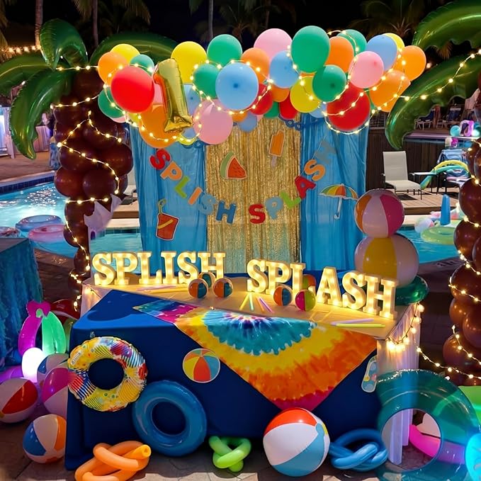 Honoson 12 Pcs Summer Splish Splash Party Decorations Light Sign Summer Pool Theme Lights Table Decoration for Beach Swimming Water Luau Hawaiian Tropical Party Decor