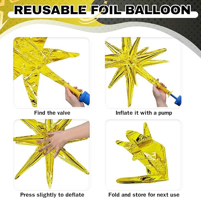 8PCS Gold Star Balloons, 22Inch Large Explosion Star Balloons Aluminum Foil Balloon for Birthday Party Wedding Anniversary New Year Graduation Party Decorations Supplies