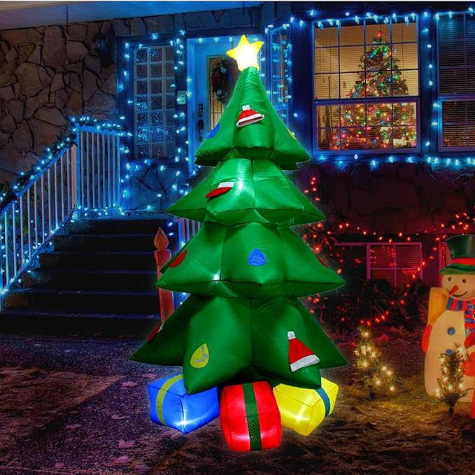 TRMESIA 10ft Christmas Inflatable Tree Gift Box Decoration with LED LED Lights for Party Lawn New Year Blow up Prop Display Indoor Outdoor Decor Clearance Decoración navideña inflable navideña