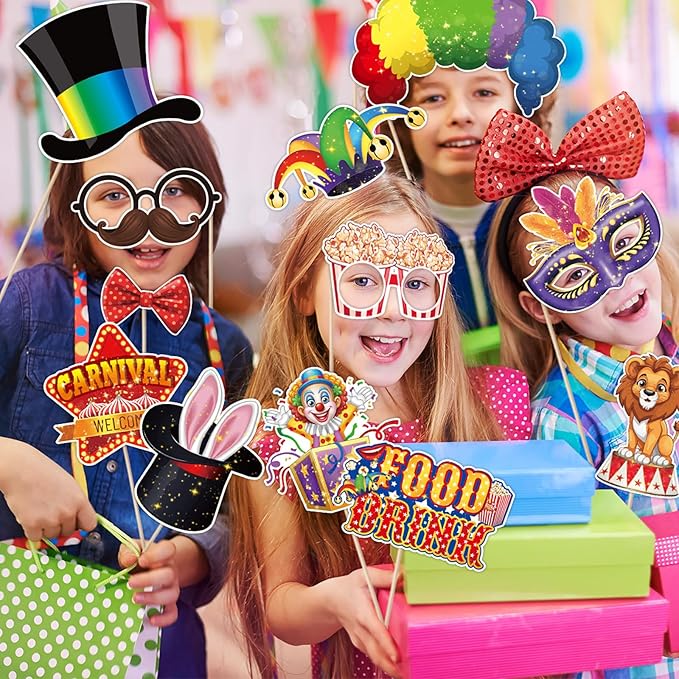 30 Pieces Carnival Photo Booth Props Funny Circus Carnival Photobooth Props Carnival Theme Party Decorations for Birthday Christmas New Year School Party