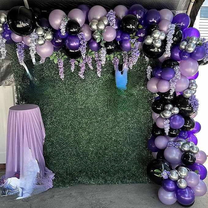 Purple and Black Balloon Garland Arch Kit, Black and Purple Balloon Garland Kit, 100 Pcs Latex Balloons Different Sizes 18/12/10/5 inch for Graduation Wednesday Themed Party Decorations