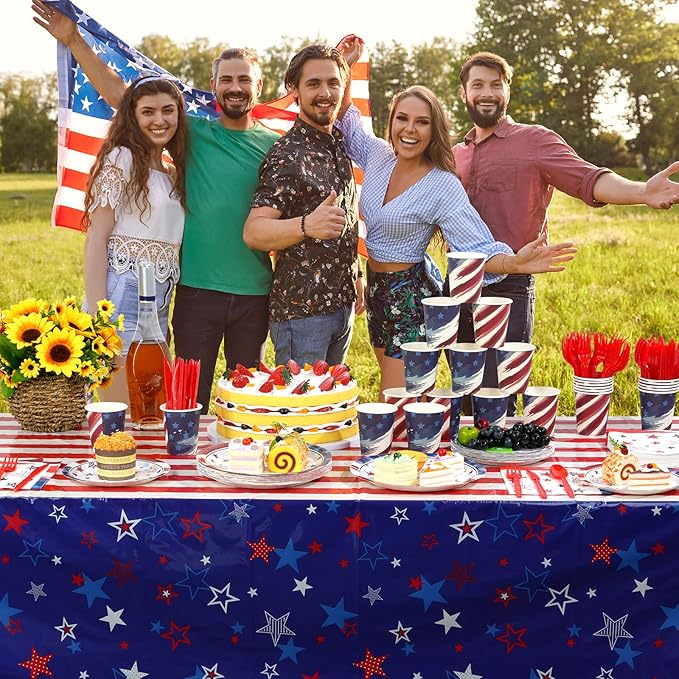 1Pcs Patriotic Tablecloths for 4th of July Decorations,Red White Blue Star Plastic Disposable Table Cover for Fourth of July Memorial Patriotic Day Independence Veterans Day Party Supplies,54x108 Inch