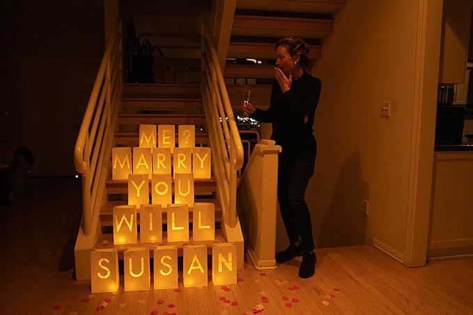 "A to Z Letters Luminary Bags with Tea Light Candles to Light Up Letters Perfect for Any Custom Sign Creates Personalized Birthday Banner, Happy Anniversary Banner and Congratulations Banner