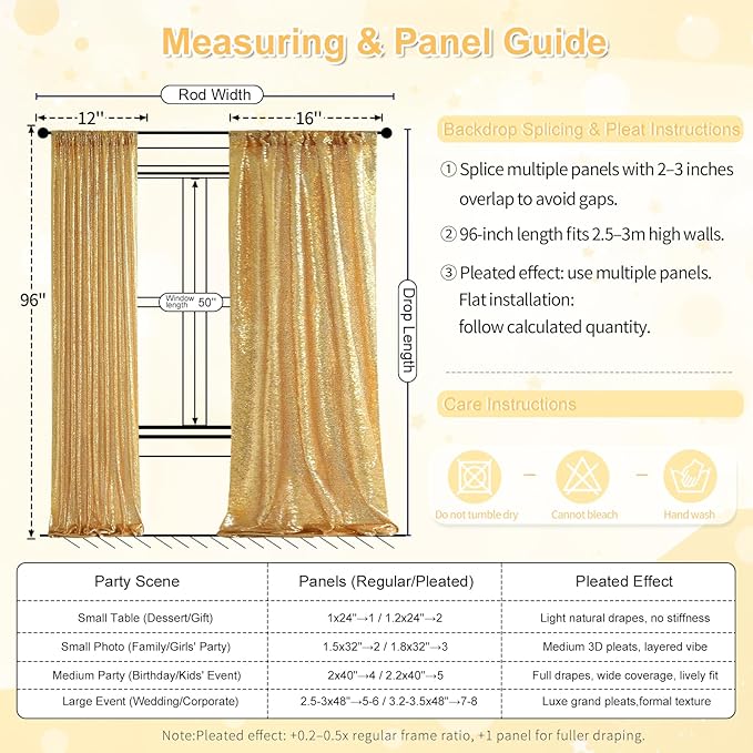 Gold Sequin Backdrop Curtains 2 Panels 2FTx8FT Glitter Gold Photo Backdrop for Wedding Party Stage Decorations