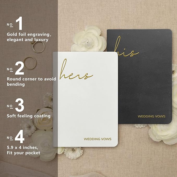 Vow Books His and Hers, Wedding Vow Books with Soft Touch Gold Foil Engraving, Wedding Essentials, Wedding Accessories