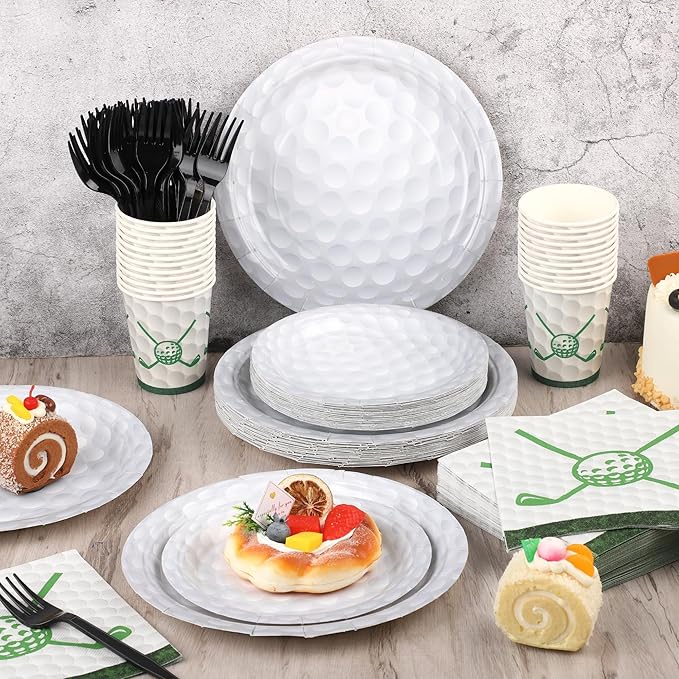 Kochorie 144 Pieces Golf Party Supplies, Sports Tableware Sets Including Disposable Paper Plates Napkins Cups Forks Serves 24 for Birthday Sports Golf Party Decorations