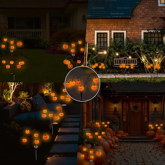 Solar Halloween Lights Outdoor Waterproof, 2 Pack Pumpkin Solar Lights for Outside Thankgiving Decor,12LED Orange Pumpkin Swaying Lamps for Garden Decor, Yard, Lawn, Party Decorations