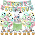 Pochacco Birthday Party Decorations, Kawaii Cartoon Party Supplies with Banner, Cupcake Cake Toppers and Foil Balloons Party Favors for Fans Birthday Background Decorations