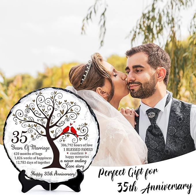 Coral Couple Slate Plate- 35th Wedding Gifts for Parents Couple - 35th Anniversary Wedding Gift Ideas - 35 Years of Marriage Decoration, Plaque, Keepsake