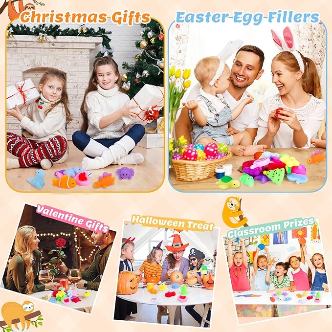 120 Pack Squishy Toys, Easter Basket Stuffers, Mochi Squishy Bulk Party Favors for Kids, Treasure Box Toys for Classroom Prizes, Easter Basket Gifts Goodie Bags Fillers Birthday Gifts