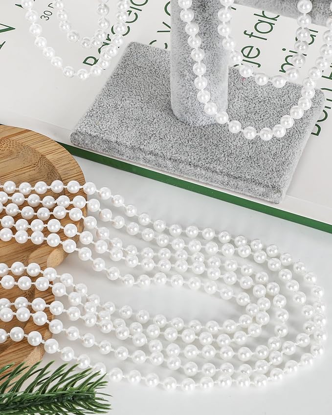 24 Pcs Bead Necklaces, 33 In Metallic Fake White Pearl Necklace Bulk, Mardi Gras Beads Necklaces Accessories for Holiday Wedding Birthday Festive Parade Throws Christmas Mardi Gras Party Favors