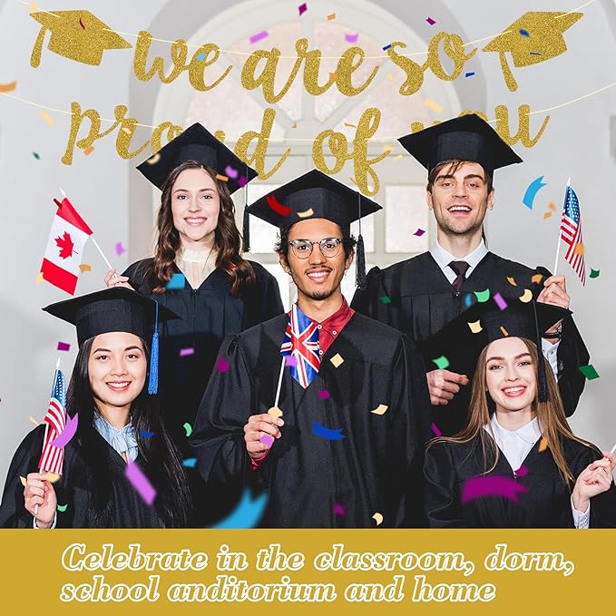 2026 Graduation Decorations Pre-Strung Blingbling We Are So Proud of You Banner Glitter Graduation Garland for Class of 2026 High School College Grad Party (Golden)