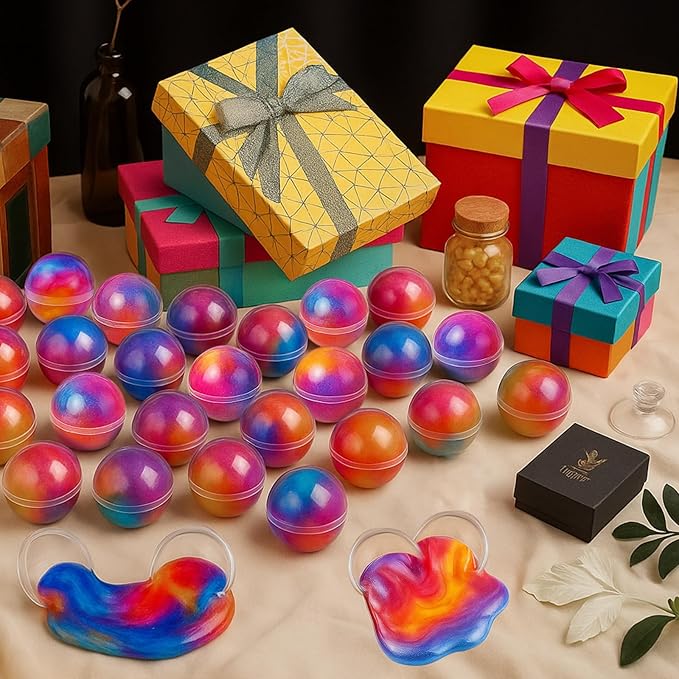 24 Pack Easter Galaxy Slime Party Favor, Galaxy Slime Balls Stress Relief Easter Hunt Filling Treats Classroom Easter Basket Stuffers Classroom Prize Gifts for Kid Teens Boy Girl