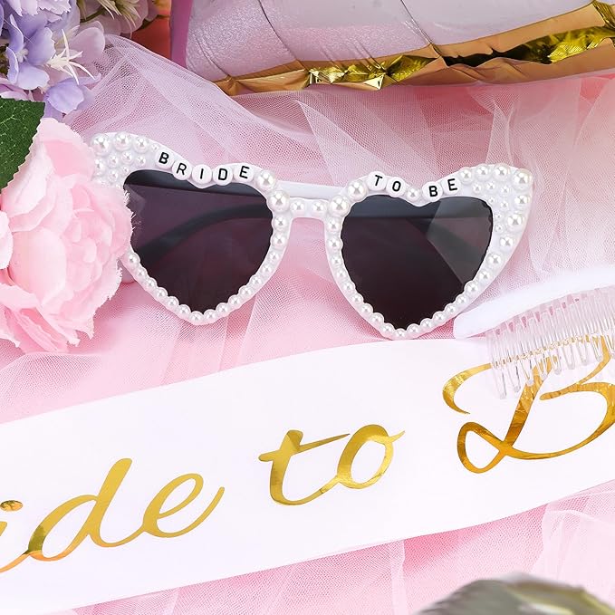 9PCS Bride to Be Balloon Decorations Set - BRIDE Letter Balloons, Ring & Champagne Foil Balloons, Veil, Sash & Sunglasses for Bachelorette, Bridal Shower, Engagement & Wedding Celebration