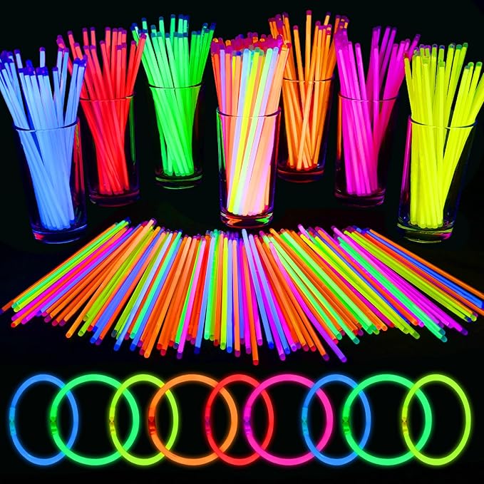 Mega-L 100 Pcs Glow Sticks Bulk Party Pack, Glow in the Dark Party Supplies, 8" Ultra Bright Glow Necklaces and Glow Bracelets with Connectors for Neon Glow Birthday Party, New Years Eve Party Favors