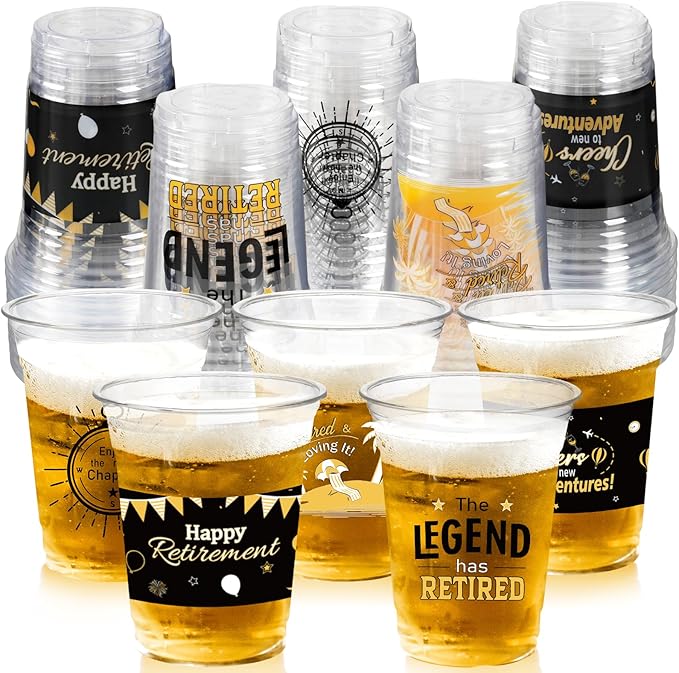Retirement Party Decoration Cups, 100pcs 16 Oz Plastic Clear Drinking Cups for Retirement Party Supplies Favors Women Men Snack Cup Bulk