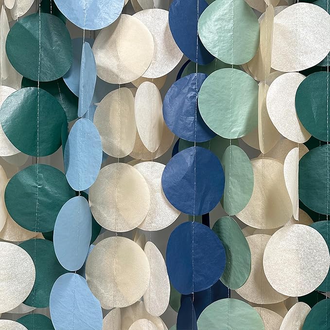 205 Ft Sage Green Dusty Blue Khaki Beige Circle Dot Backdrop Garland Tissue Paper Polka Dots Hanging Streamer for Baby Shower Birthday Wedding One Silly Goose Themed Party Decorations Supplies