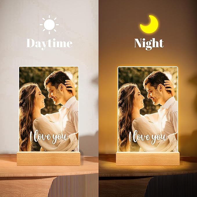 Custom Picture Frames with Photo, Personalized Photo Frame with Night Light, Customized Picture Frame, Personalized Anniversary Birthday Gifts for Women Men Girlfriend Boyfriend Her Him