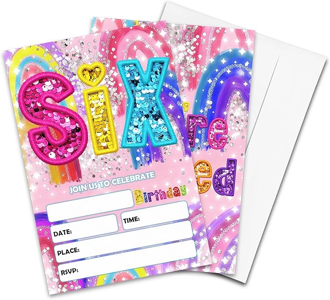 6th Birthday Party Invitations - 20-Pack of 4''x6'' Colorful Invite Cards with Envelopes, Double-Sided Fill In Birthday Celebrate Supplies & Decoration For Boys & Girls Teens - A04
